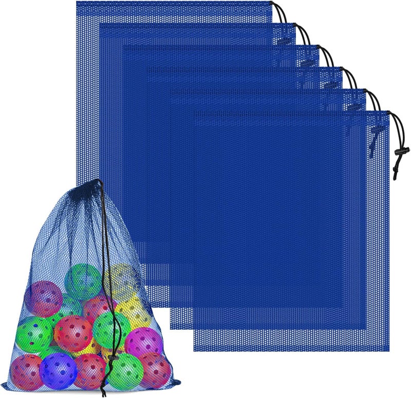 Coidea 6 Pcs Mesh Bags Drawstring, 14x17 Inch with Lock, Multipurpose Storage Bags for Gym, Balls, Beach, Laundry (Blue) - Image 1